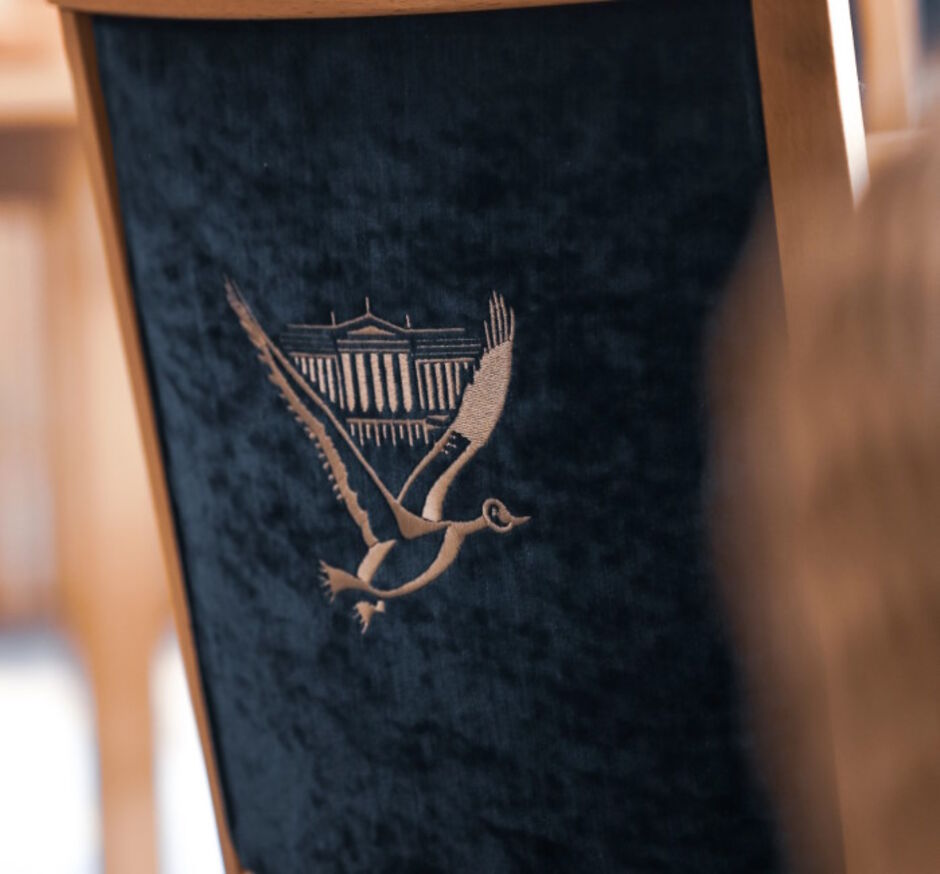 Kedleston Park Golf Club logo on back of chair